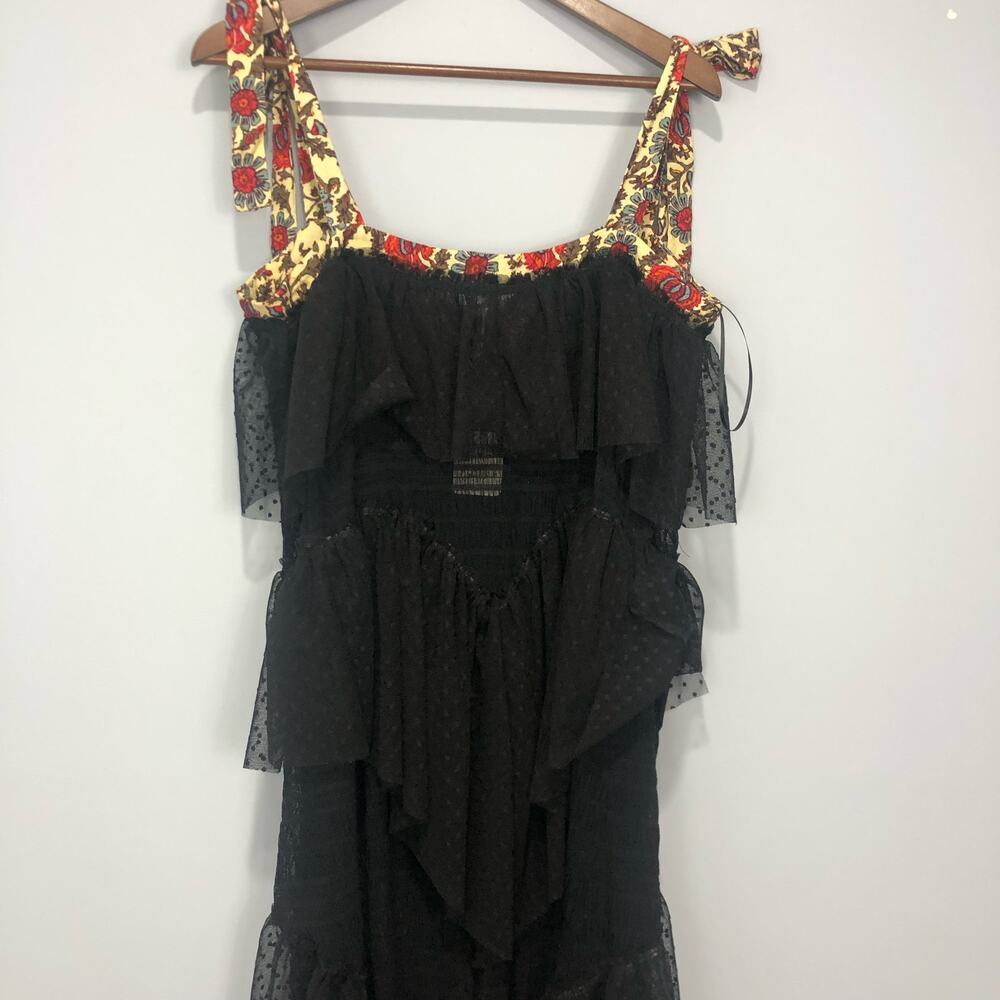 Free People Lace Layered Black Sheer Ruffle Dress Size L - Picture 8 of 10